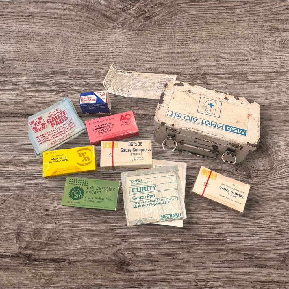 Vintage MSA First Aid Kit Bandages Smelling Salts
